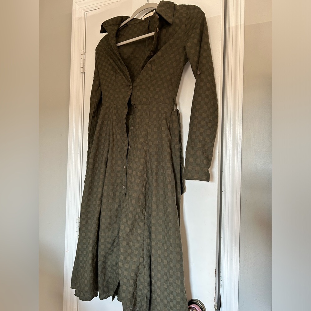 Roolee NWT green checkered long sleeve dress